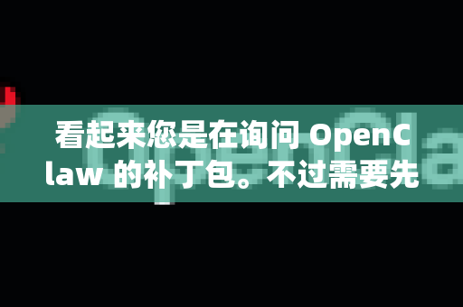 看起来您是在询问 OpenClaw 的补丁包。不过需要先明确一点，OpenClaw 本身是一个开源项目，通常是基于其他项目（比如 Claw 游戏引擎或相关工具）的修改或扩展